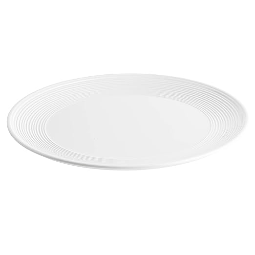 TableCraft 10496 Pulito Collection Round Platter, White Melamine Plate with Raised Edge Detail, Durable and Dishwasher Safe, Chic Ceramic-Look Serveware, 13.125-Inch Diameter
