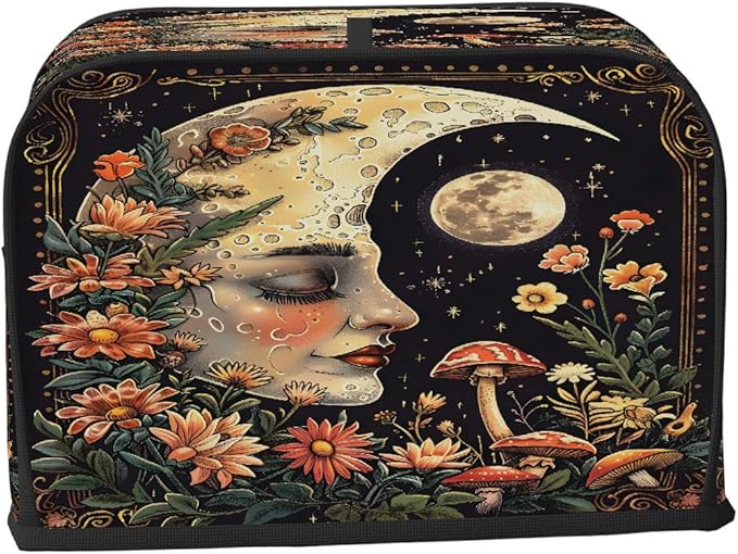 Flowers Moon Mushroom Face Toaster Cover 2 Slice Dust and Fingerprint Protection Toaster Bread Maker Covers Washable Kitchen Small Appliance Covers for Kitchen Accessories Decor Bakeware Women Gift