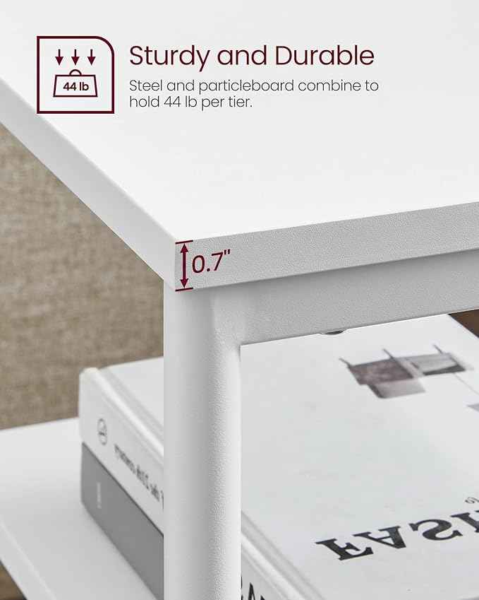 VASAGLE Side Table, Small End Table, Tall Nightstand for Living Room, Bedroom, Office, Bathroom, White ULET273W14