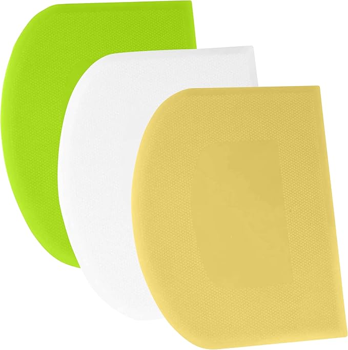 SURDOCA Dough Scraper Bench Scraper - 3P 10.6x6.7" Plastic Flexible Bowl Scraper, Sharp Edge & Angles Cake Scraper. Non-Slip Bakeware Decorating Tools Sculpting & Modeling Tools - White+Yellow+Green