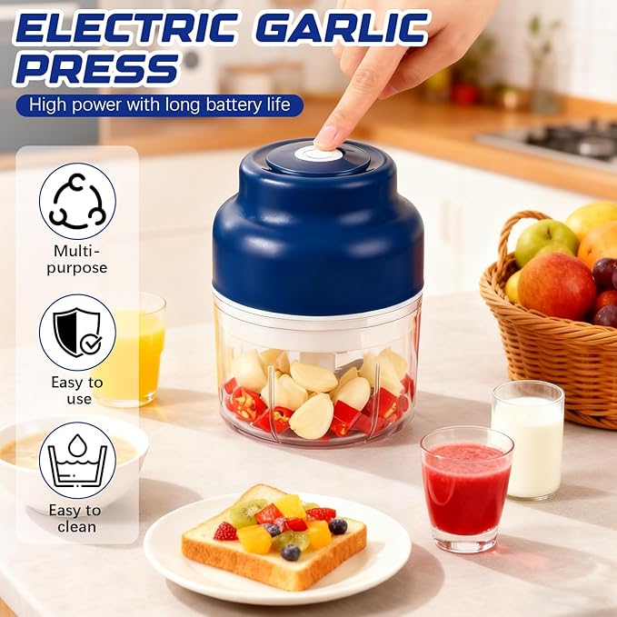 Electric mini garlic mincer set,2025 new small garlic mincer, electric food chopping tool, USB charging, wireless vegetable grinder, suitable for ginger, pepper, fruit(250ml)