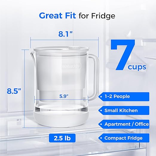 Waterdrop PT-72W Glass Water Filter Pitcher, 7-Cup, Eco-Friendly, NSF/ANSI 53, 42 & 372 Certified Filter, Reduces PFOA/PFOS, Chlorine, Cadmium, Copper & Mercury, BPA-Free, Easy to Clean, White