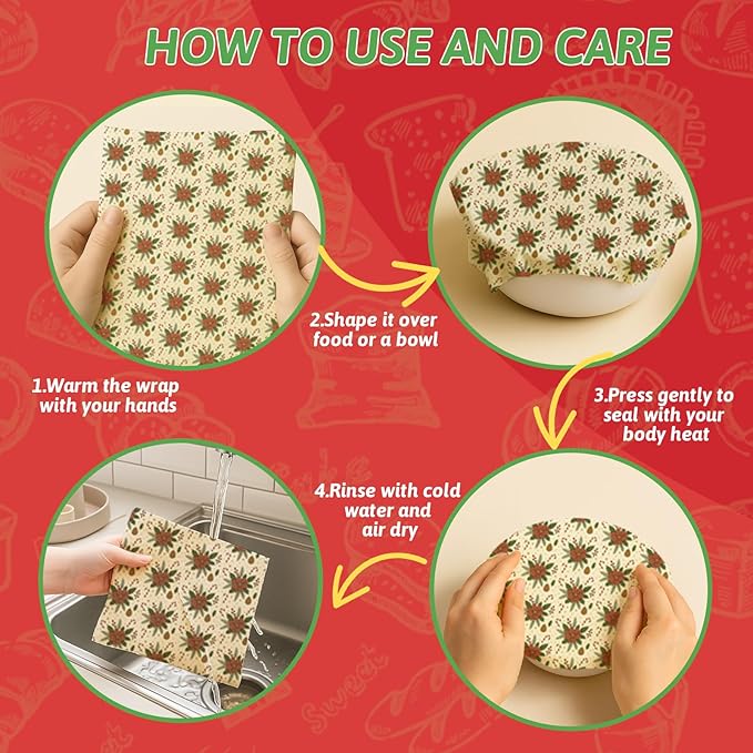 5PCS Christmas Beeswax Bread Bags Set – 2 Reusable Bread Bags + 3 Wax Paper Sheets,Eco-Friendly Beeswax Wraps for Food,Homemade Sourdough,Cheese,Snacks & Fruit,Holiday Gift for Bakers Kitchen Lovers