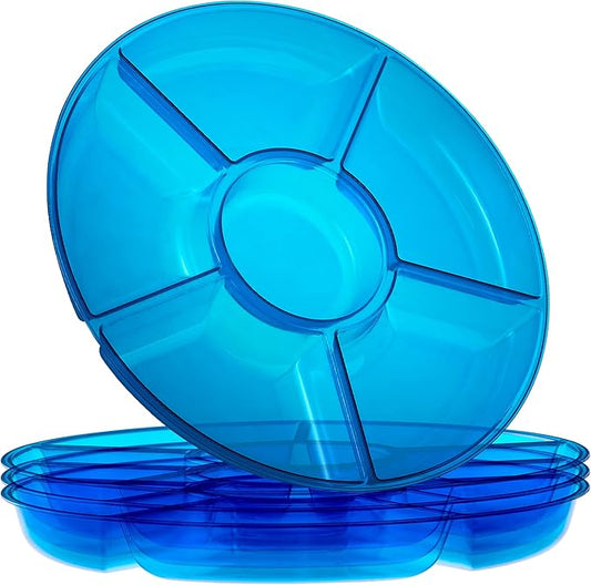 Plasticpro 6 Sectional Round Plastic Serving Tray/Platter (2, Blue)