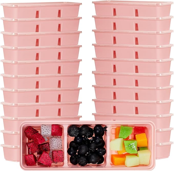 Hushee 10 Pack 17 oz Small Meal Prep Containers with 3 Compartments Snack Containers with Lid Disposable Plastic Bento Box Travel Lunch Food Boxes Stackable for Office Picnic (Pink)