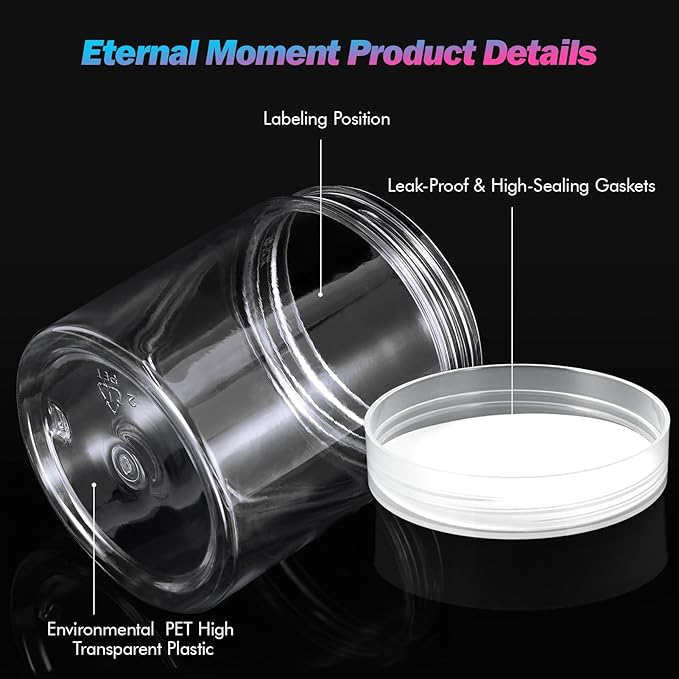 48 Pack 8 OZ Plastic Jars Round Clear Cosmetic Container Jars with Clear Lids, Eternal Moment Plastic Slime Jars for Lotion, Cream, Ointments, Makeup, Eyeshadow, Rhinestone, Samples, Travel Storage