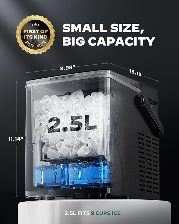 Silonn Countertop Ice Maker, Self-Cleaning Ice Maker with LED Touch Control, 2 Bullet Ice Sizes for Home, Kitchen, 9 Cubes in 6 Mins, 2.5L Ice Basket