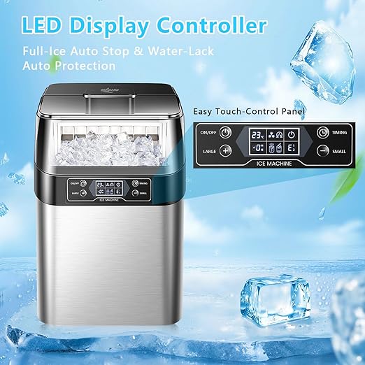 Ice Maker Countertop, 2 Ways to Add Water, 33lbs/24Hrs, 24 Pcs Ready in 13 Mins, Auto-Cleaning Portable Ice Maker with Basket and Scoop, for Home/Kitchen/RV/Camping, Silver