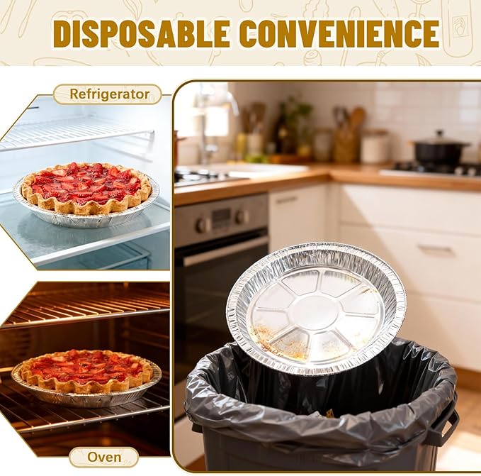 9 Inch Pie Pans Disposable (12 Pack) - Heavy-Duty Aluminum Foil Pie Tins, Standard Baking Tin Plates for Pies, Quiches, Desserts, Oven Safe & Easy Cleanup