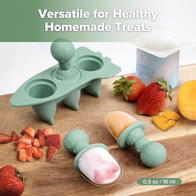 Haakaa Astronaut Beginner Silicone Cutlery&Ice Pop Mould Set-Baby Spoons and Forks for Self Feeding 6 Months-Mini Silicone Popsicle Molds with Sticks for Kids