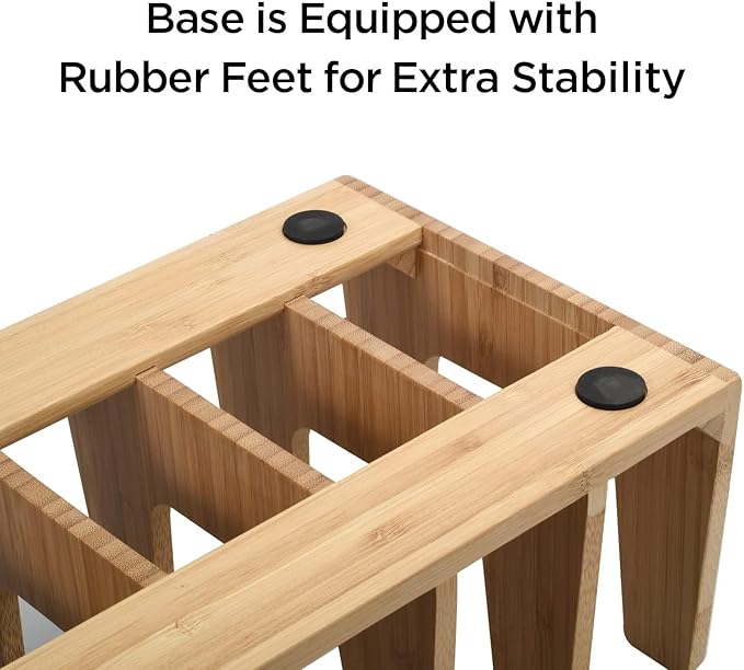 MobileVision Bamboo Pot Lid Holder Organizer for Storage in Cabinets or Kitchen Countertops, 6 Sections