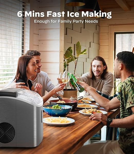 Nugget Ice Maker Countertop, Pellet Ice Machine with Self-Cleaning Function, Produces 33 lbs of Chewable Ice in 24 Hours, Sonic Ice Maker Perfect for Home Kitchens and Offices, Stainless Steel
