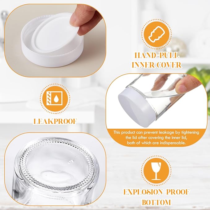 Domensi 24 Pcs Bulk 6oz Glass Jars with Lids Leakproof Round Airtight Empty Cosmetic Jars with Inner Liners Lid for Storing Lotions Spices Ointments Food Storage (White White)