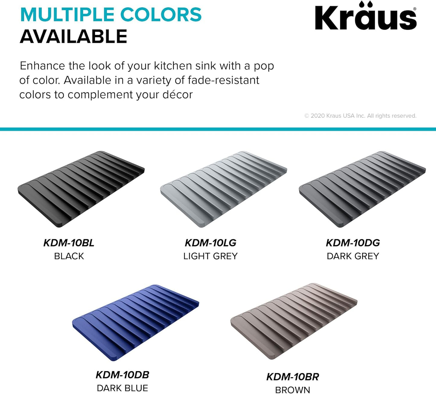 Kraus Self-Draining Silicone Dish Drying Mat or Trivet for Kitchen Counter in Light Grey, KDM-10LG