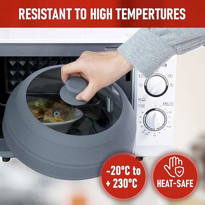 Javson Microwave Splatter Cover Glass for Food - Large 10.8" Tempered Glass & Silicone Lid, Heat Resistant, Splatter Guard with Easy-Grip Handle
