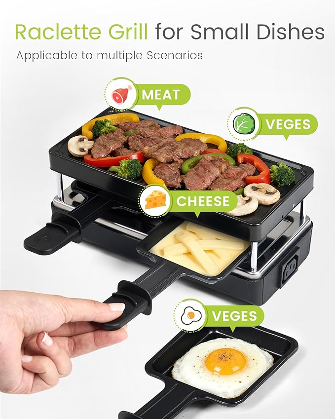 2-Person Raclette Table Grill - Indoor Non-stick Electric Grill Griddle - Series Connection Contact Grill up to 4 Grills, 2 Paddles Included, 2 Packs, BC-02