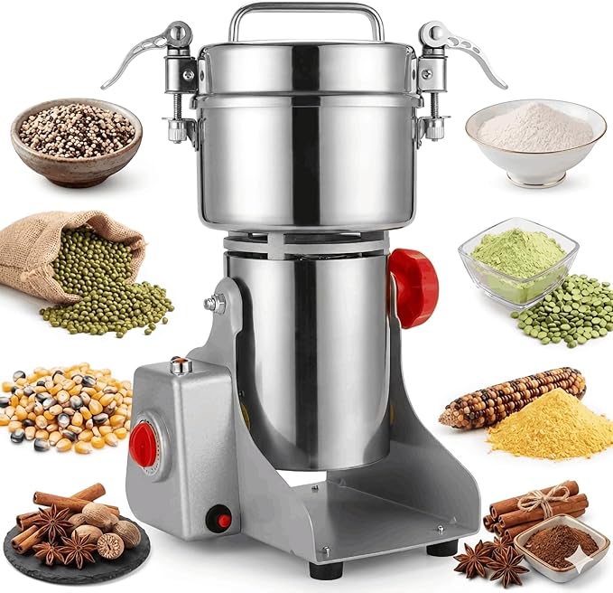 Electric Grain Mill Grinder 800g, High-Speed 110V Stainless Steel Grain Grinder for Flour, Dry Spices, Herbs, Coffee, Rice & Pepper, with 270° Swing Design & Powerful Motor (800g)