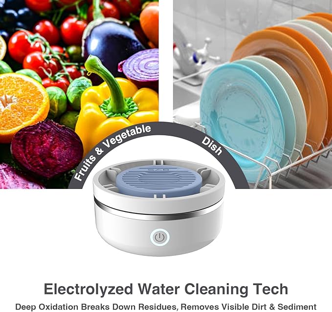 Smart Fruit and Vegetable Washing Machine with 6-Layer Titanium Electrolysis, Hydroxyl & Hypochlorous Oxidation Purifier, Deep Vortex Wash for Fruits, Veggies & Seafood, Auto Shut-Off with Beep
