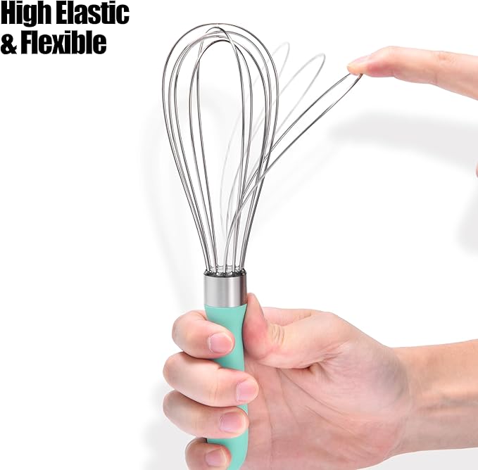 18/8 Stainless Steel Balloon Whisk, Doosu Kitchen Whisk for Cooking Handheld Egg Beater with Rust-Proof Sturdy Wires & Non-Slip Silicone Handle for Beating, Stirring, Blending (6 Wires, Aqua Sky)
