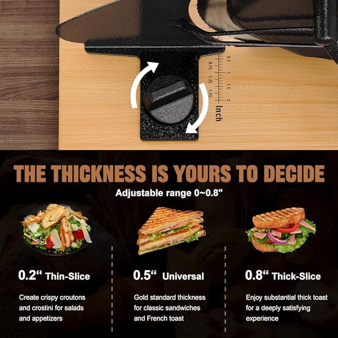 Upgrade Manual Bread Slicer for Homemade Bread, Sourdough Slicer with Hand Crank, Metal Guide Rail, Non-Slip Suction Base & Sharp Blade for Consistent Even Slices