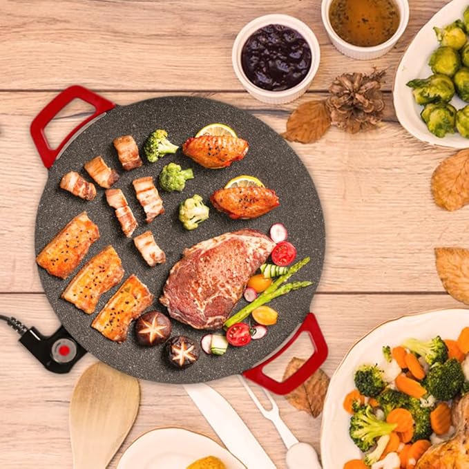 Indoor Smokeless Electric Grill Griddle, Nonstick Tabletop Grill for Indoor Cooking, Steaks Burgers Pancakes BBQ, Compact Easy Clean Design (12in)