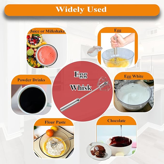 Stainless Steel Semi Automatic Whisk Egg Beater Whizzy Whisk, Hand Push Blender Kitchen Mixer Wisking Tool for Blending Cooking Gadgets(10in)