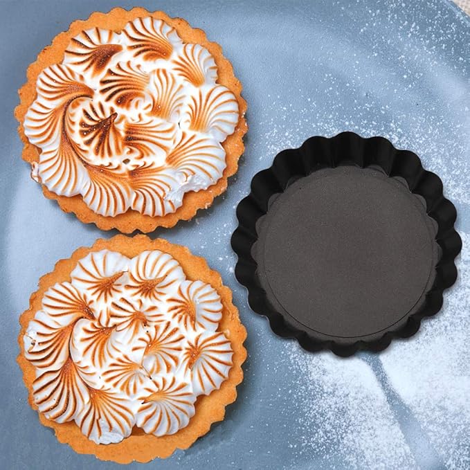 Mini Tart Pan Set of 6, Non-Stick 4 Inch Quiche Pan, Removable Bottom Tart Pan for Pies, Quiche Bakeware, Cheese Cakes, Desserts and more