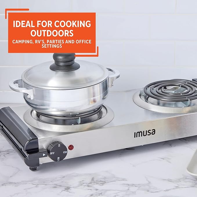 Imusa USA GAU-80312US Electric Double Burner 1750-Watts, Stainless Steel, Silver