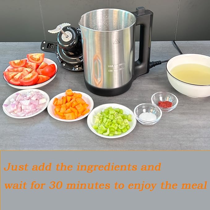 Soup Maker 1.6 L, 4 in 1 Multi-Funcation Soup and Smoothie Maker with Smart Control Panel, Stainless Hot Soup Maker Electric, Makes 2-5 Servings Living for Home Use Black