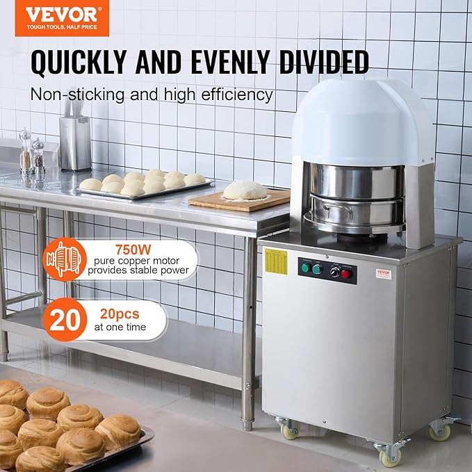VEVOR Dough Divider,20PCS Electric Dough Divider Machine,2.12oz-9.17oz Equal Dough Press Dough Cutting with 304 SS Tray and Copper Motor Divider for Bakery,Restaurant,Commercial Food Preparation