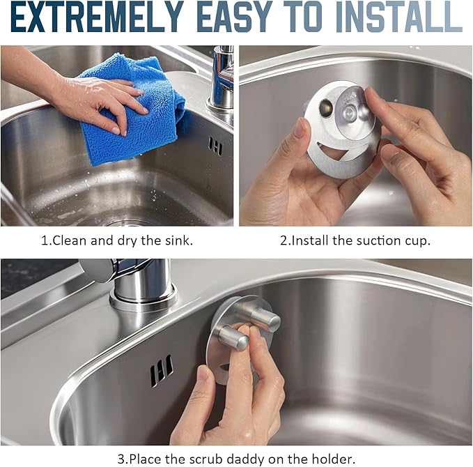 Stainless Steel Smiley Face Dish Sponge Holder, Silver Sink Caddy Organizer Storage with Suction Cup for Kitchen, Rv Apartment Kitchen Accessories Decor Scrubber