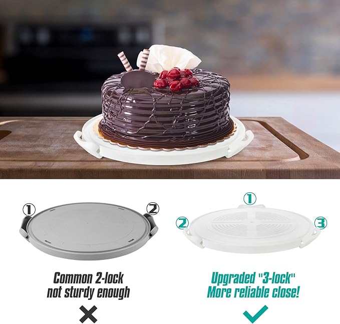 Zoofen Round Cake Carrier White Cake Stand 11 Inch Plastic Cake Container with Handle and Lid for Travel(White)
