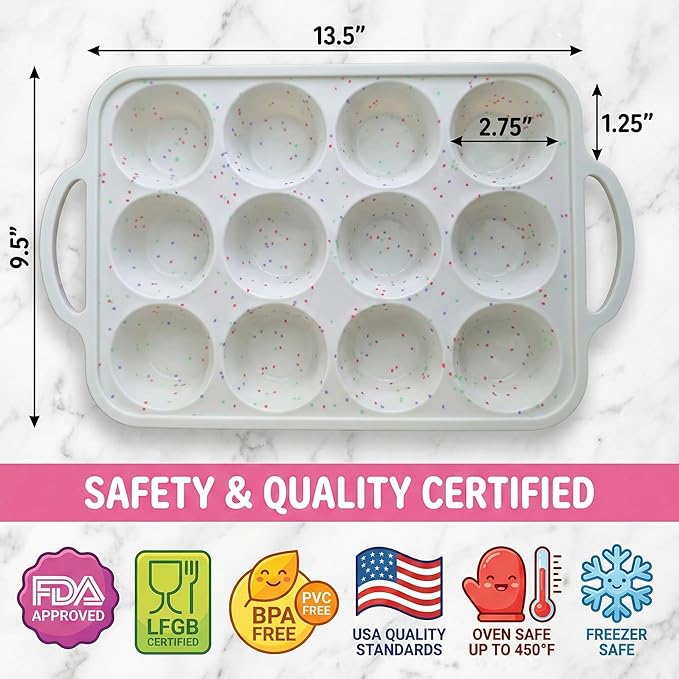 BAKE BOSS 2-Pack Silicone Muffin Pan for Baking with Metal Reinforced Frame -12 Cup Regular Size Cupcake Pan, BPA Free Silicone Muffin Tray - Cupcake Baking Pan Molds for Oven & Dishwasher Safe