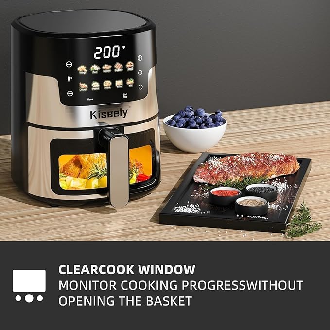 Air Fryer, 6 QT Air Fryers with Glass Touch Screen, Clear Windows, 10-in-1 Stainless Air Fryer Oven with Auto Shut-Off Time & Temperature Control for Roast, Bake, Broil, Keep Warm (BQ1)