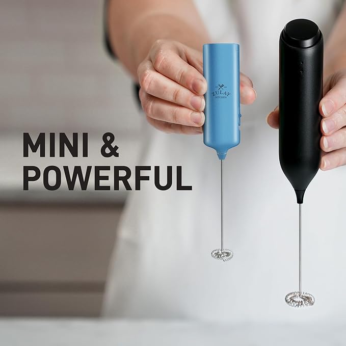 Mini & Mighty Milk Frother Wand – Powerful Handheld Coffee Frother, Battery Operated Drink Mixer – Compact Pocket Size – Detachable Whisk for Latte, Cappuccino, Matcha, Hot Chocolate – Metallic Blue