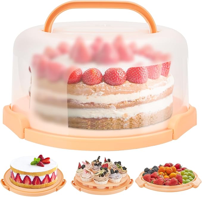 Ohuhu Cake Stand with Lid, Cake Carrier BPA-Free Cake Containers for 10 inch Cake with 2 Handles Cupcake Carrier - Plastic Cover Two Sided Base for Transport Pies Nuts Fruit Perfect Gifts