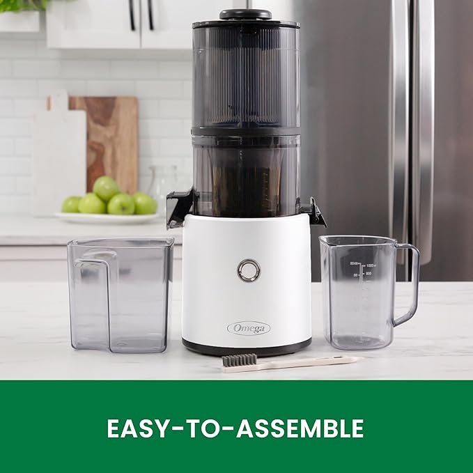 Omega Cold Press Juicer - Hands Free Vegetable and Fruit Masticating Juicer Machine with 68-oz. capacity, Extra Large Hopper for No-Prep and Whole Recipe Batch Juicing, Easy Clean, 150-Watts, White