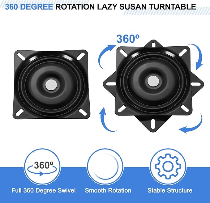 uxcell 4Pcs 6.5" Bar Stool Swivel Replacement, 360° Rotation Lazy Susan Turntable, Square Semi-Ball Bearing Seat Swivel Base Mount Plate for Recliner Chair or Table, Black (160x2.5mm)