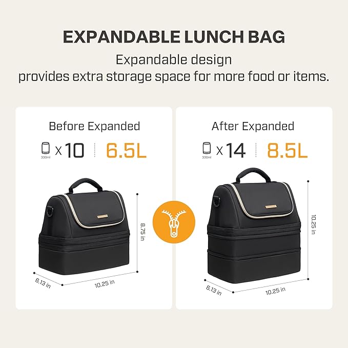 Everfun Womens Lunch Box Two Compartments Insulated Lunch Tote Bag Large Leakproof Soft Cooler Valentine's Day Gifts for Work Picnic Travel