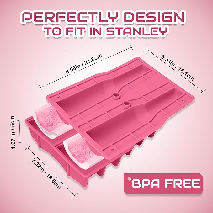 Ice Mold for 40oz Tumbler Cup – Hollow Cylinder Silicone Ice Cube Tray, Easy Fill & Release Ice Mold for Freezer, BPA-Free, Compatible with Stanley 40oz, Whiskey & Cocktail (Pink)
