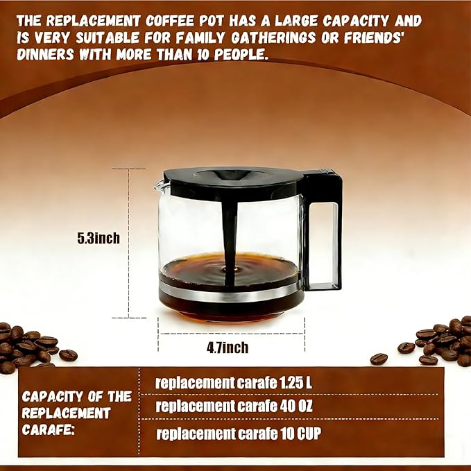 Carafe Compatible With Technivorm 89830 1.25L/40oz Glass Carafe, 10 Cup Carafe Replacement Compatible With Moccamaster KBG/CDG/KBGV Select/CD Series Coffee Machines, Scratch-resistant and durable.