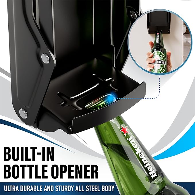 Can Crushers for Recycling - 16 oz Heavy Duty Aluminum Can Crusher Wall Mounted - Soda and Beer Can Smasher for Recycling with Bottle Opener - For 12 and 16 oz Cans - Easy to Install - RamPro