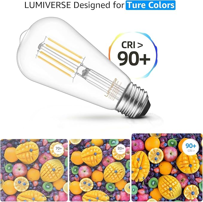 16 Pack ST19 Dimmable LED Edison Bulb, 5.5W (60W Equivalent) 500LM, CRI 95+, 4000K Cool White, E26 Medium Base, Vintage Filament, Clear Glass, Standard Type A Lamp for Kitchen, Bathroom, Bedroom