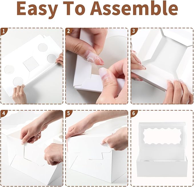 Bento Cake Box With Cupcakes, Clear Window 5 Holes Bento Combination,12 Sets: Cookie Boxes Fit 4 Regular Cupcake and Mini Cakes, Christmas Wedding Birthday Party (White/clear, 1+4/12pcs)