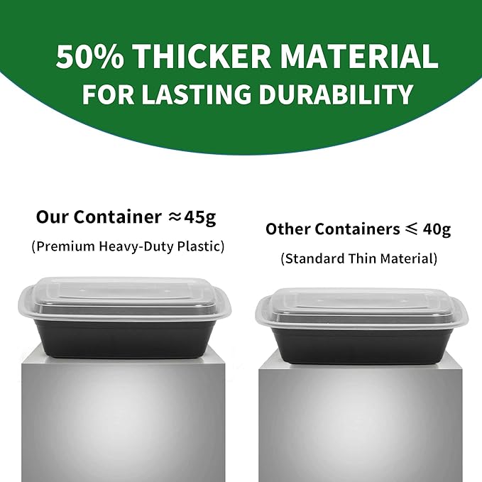 Meal Prep Containers, 50 Pack 38oz (100-Piece) Extra Thick Disposable Take Out Food Storage Containers with Lids, Large Plastic To Go Lunch Boxes, BPA Free, Microwave/Dishwasher/Freezer Safe