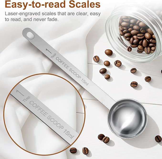 2PCS Coffee Scoop Spoons, 15ML (1 Tablespoon) Stainless Steel Measuring Spoons with Long Handle, Durable Coffee Scoopers for Ground Coffee, Tea and Baking Powder