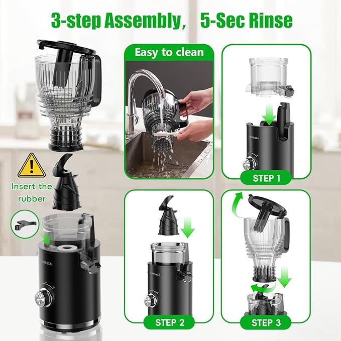 Juicer Machines, Cold Press Juicer with 5.8" Wide Feed Chute, 300W Slow Masticating Juicer for Whole Fruits & Vegetables, High Juice Yield, Easy to Clean, BPA Free Juice Extractor Machine