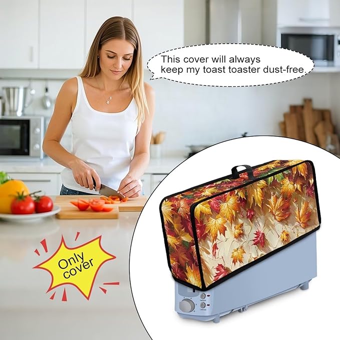 Toaster Cover 2 Slice Maple Leaf Fabric Water-Resistant Folding 2 Slice Slim Toaster Cover, Heat-Resistant Thanksgiving Protective Covers for Small Appliance