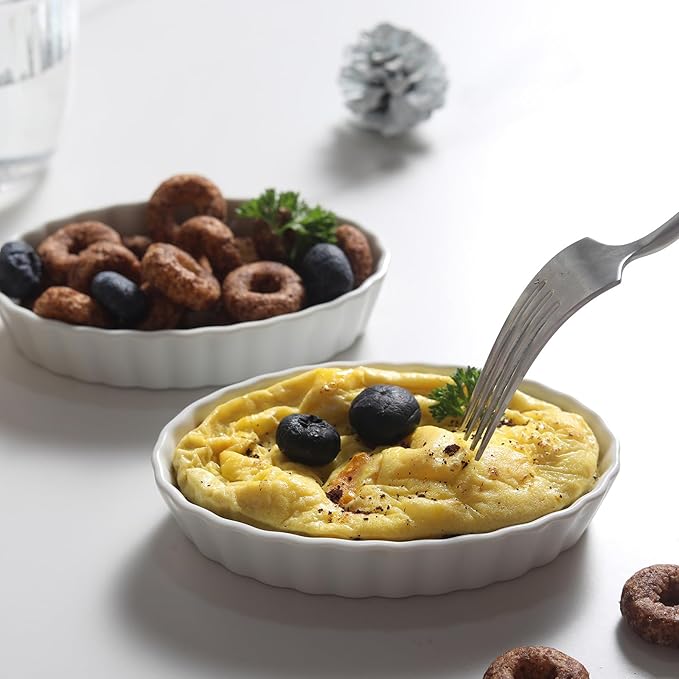 Creme Brulee Ramekins, 6 Pcs Oval Ceramic Baking Dishes 4 OZ, 5.2 Inch Oven Safe Baking Dishes for Souffle, Dessert, Baked Gratins, Prep Bowls for Ingredients, Dipping Sauces - Dishwasher Safe & Stackable