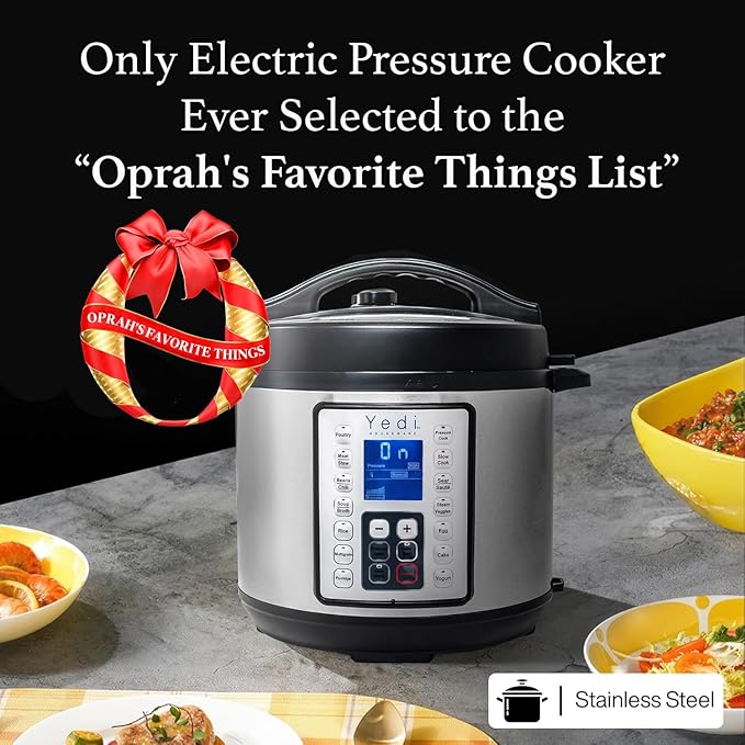 Yedi Houseware Total Package Pressure Cooker- 9-in-1 Digital Screen with Endless Recipes and Deluxe Accessory Kit Stainless Steel 6 Litres